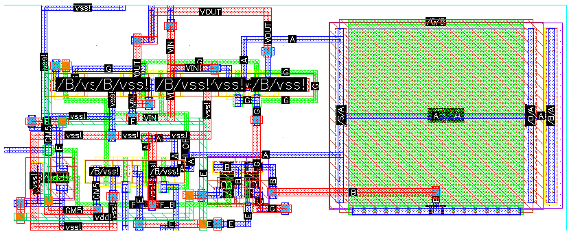 Bootstrapped switch block-level GPDK045 layout